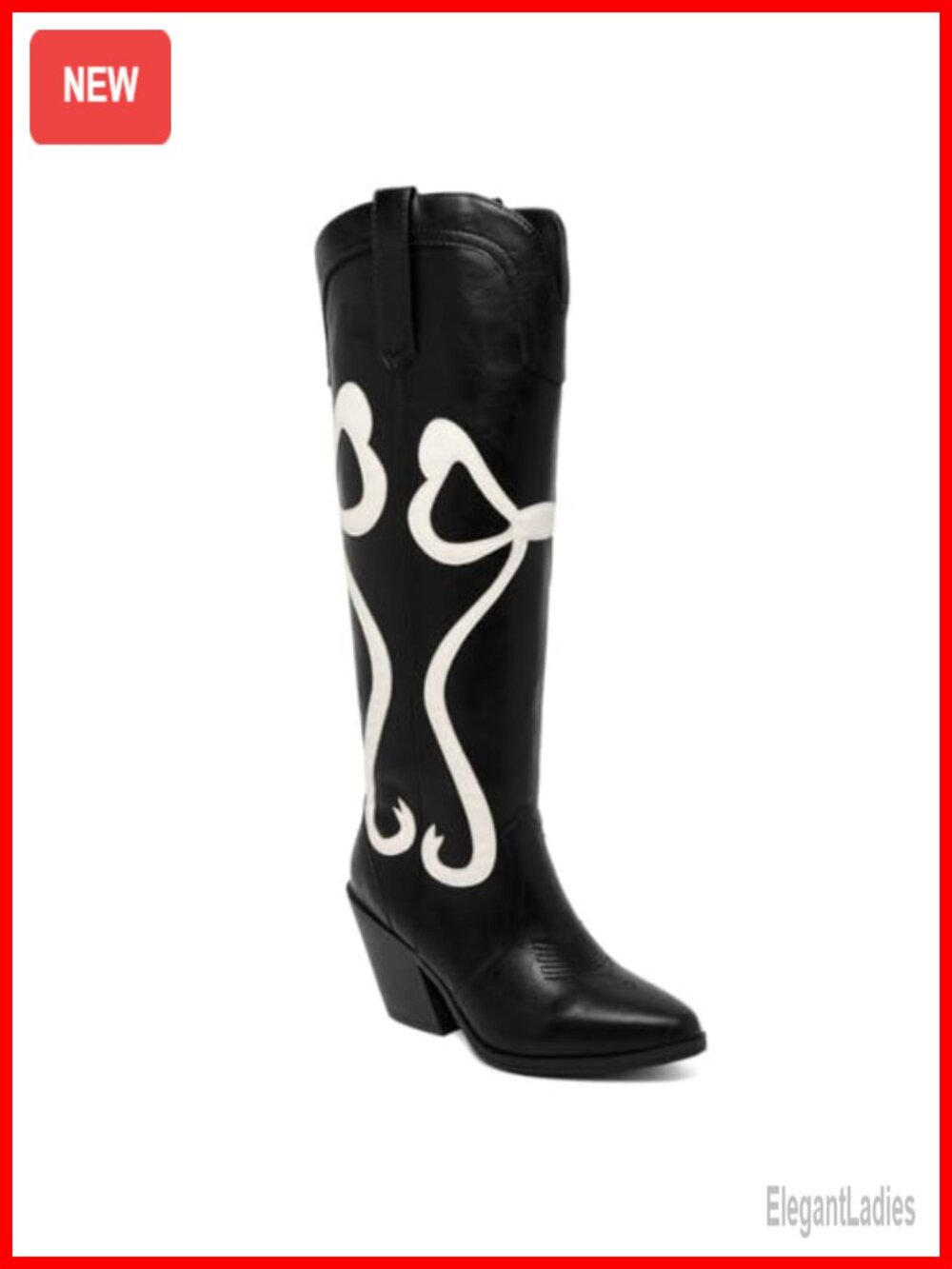 Vegan Leather Knee-High Western Boots Block Heel Pointed Toe